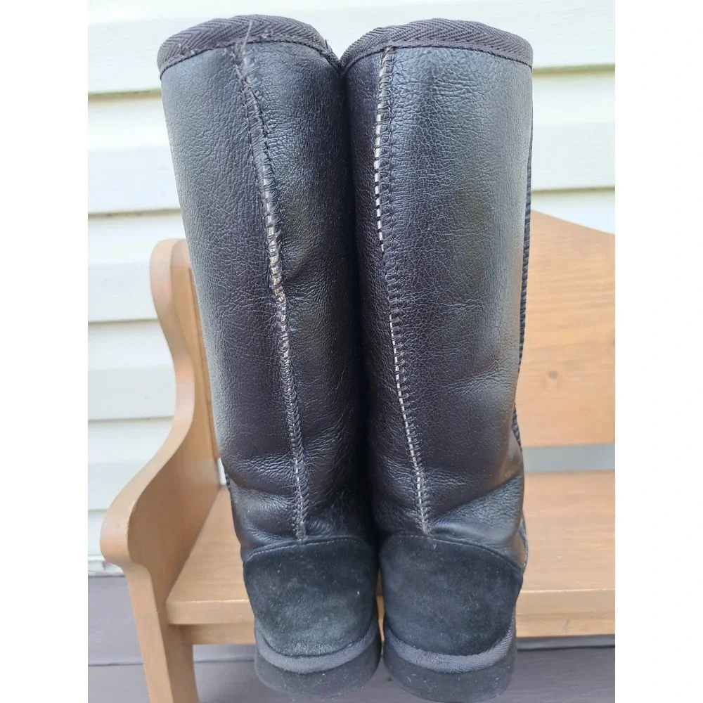 Women's Brown Tall Leather Winter Snow Shearing Boots  8 W Pull On
